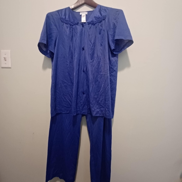 Vintage Vanity Fair Navy Blue Nylon Pajama 2 pc Set Size M - Picture 1 of 10